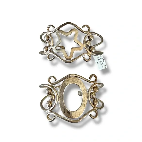 Vintage 90s Mexico Stamped Silver Tone Cuff Bracelets Set Star Oval Ball Design - Picture 2 of 8
